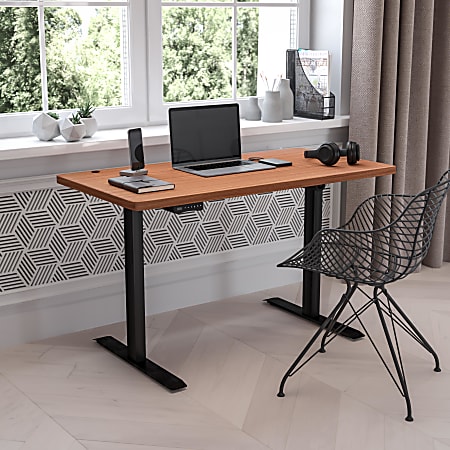 Flash Furniture 48"W Electric Height-Adjustable Standing Computer Desk, Mahogany