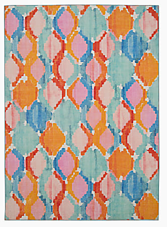 Linon Washable Outdoor Area Rug, Elmore, 5' x 7', Aqua/Cream