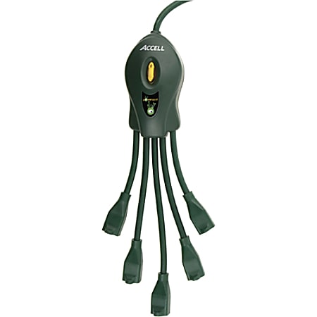 PowerSquid Outlet Multiplier - 3 ft / 0.9 m - 5 x AC Power - 3 ft Cord - 125 V AC Voltage - 1875 W - Wall Mountable - Dark Green