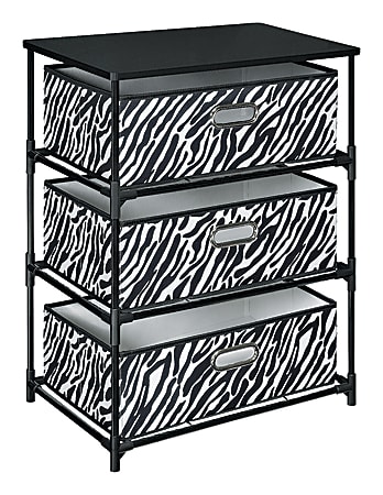 Altra End Table Storage Unit, 3 Bins, 23"H x 19"W x 13"D, Zebra Print