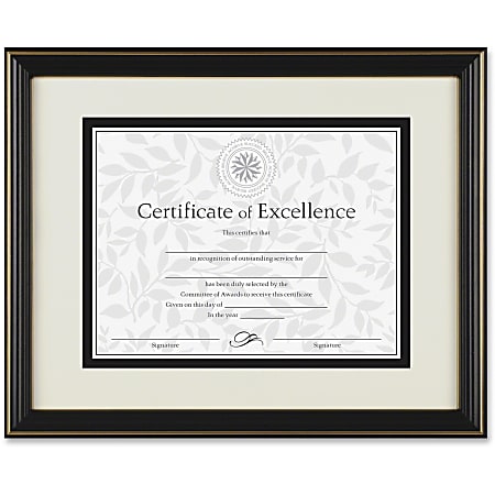 Dax Burns Grp. Gold Accent Hi-Gloss Document Frame - 11" x 8.50" Frame Size - Rectangle - Wall Mountable - Horizontal, Vertical - High Gloss - 1 Each - Black, Gold, Off White