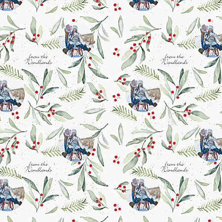 Custom Full-Color Gloss Finish Wrapping Paper, Standard Roll, 7' x 29-1/4",Christmas Or Holiday Sprigs And Berry With Photos