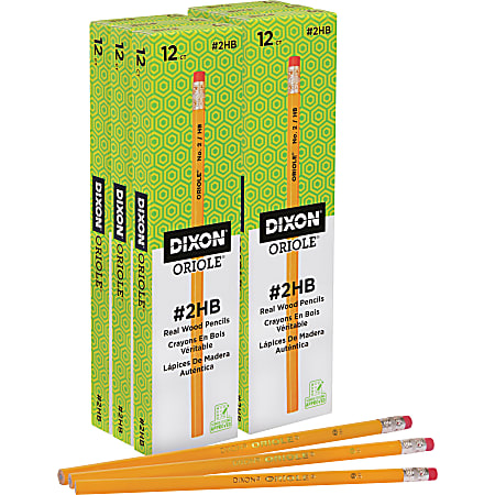 Dixon® Oriole Pencils, No. 2 HB Lead, Medium Hardness, Yellow, 12 Pencils Per Box, Pack Of 6 Boxes