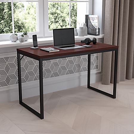 Flash Furniture 48"W Commercial-Grade Industrial Office Desk, Mahogany