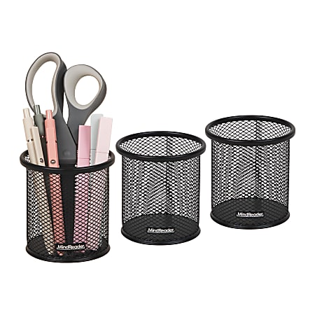 Mind Reader Pen and Accessories Holder 3-3/4"H x 3-1/2"W x 3-1/2"D, Black, Pack Of 3 Paper Clip Holders