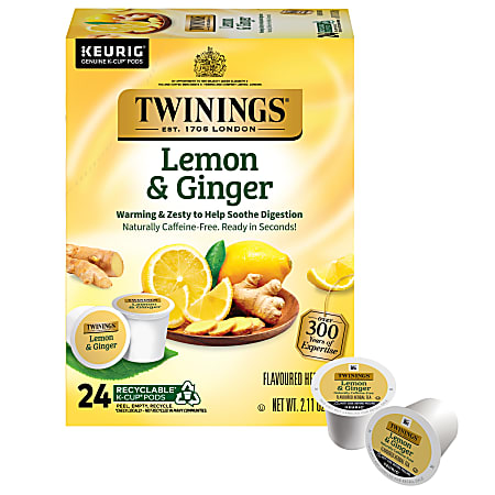 Twinings&reg; Lemon &amp; Ginger Herbal Tea, Keurig&reg; K-Cup&reg; Pods, 2.8 Oz, 24/Box