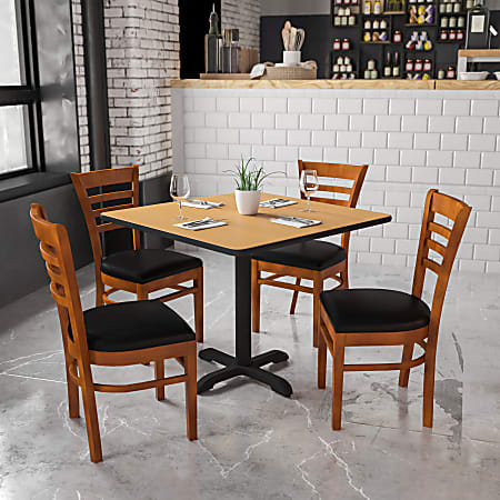 Flash Furniture HERCULES Ladder Back Wood Restaurant Accent Chair, Black Vinyl Seat/Cherry Wood Frame