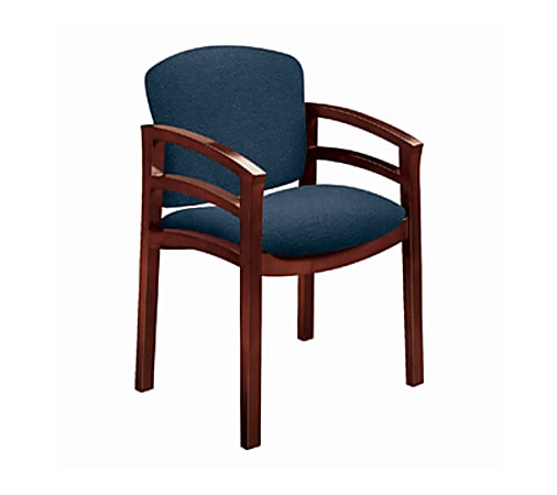 HON 2112 Invitation Reception Series Double Rail Arm Wood Guest Chair, Blue & Mahogany