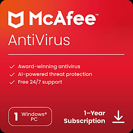 McAfee® AntiVirus Internet Security Software, For 1 Device, 1-Year Subscription, For Windows®, Download