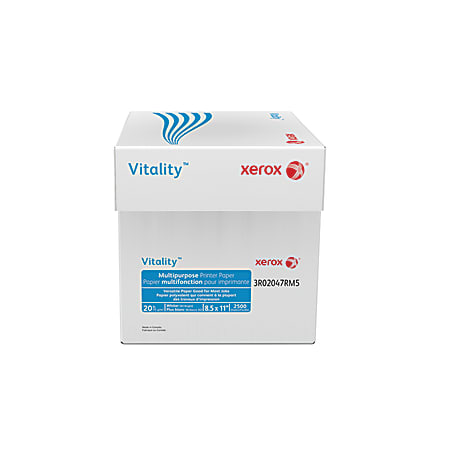 Xerox® Vitality™ Multi-Use Printer Paper, Letter Size (8 1/2" x 11"), 92 (U.S.) Brightness, 20 Lb, FSC® Certified, Ream Of 500 Sheets, Case Of 5 Reams