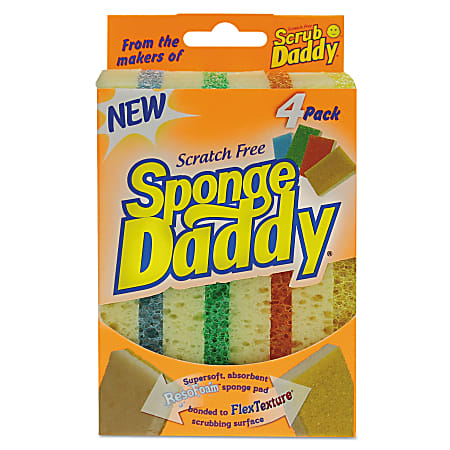 Scrub Daddy® Sponge Daddy® Dual-Sided Sponges, 3 3/8"H x 5 9/16"W x 2 5/8"D, Assorted Colors, Pack Of 4