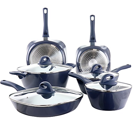 Soho Lounge By Gibson Diamond 10-Piece Aluminum Ceramic Nonstick Cookware Set, Blue