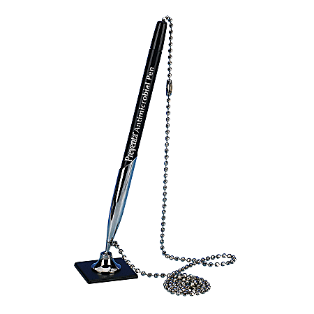 PM™ Company Counter Pen With Ball Chain/Base, Black Ink, Black Base With Upright Holder