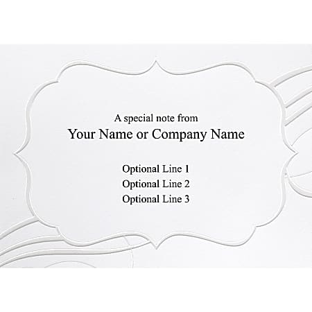 Custom Printed Stationery Note Cards, 4 7/8" x 3 1/2", Embossed Scroll, Folded, White Matte, Box Of 25