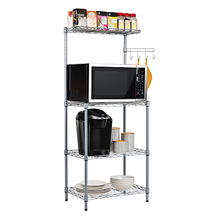 Mind Reader Alloy Collection 3-Tier Industrial Microwave Stand with Utility Shelf, 50"H x 13-1/2"W x 21-1/4"L, Silver