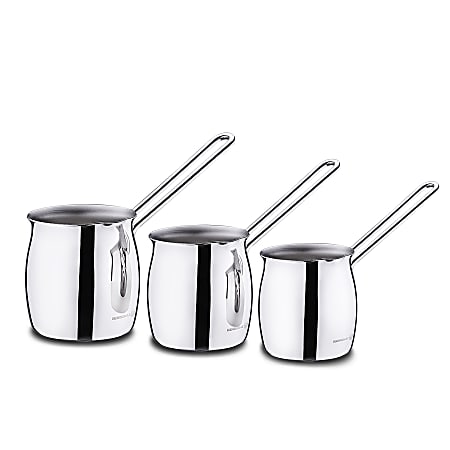 Korkmaz Tombik 3 Piece Stainless Steel Turkish Coffee Pot Set Silver Office Depot