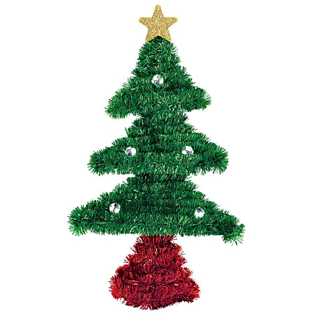 Amscan 241340 Christmas Small 3D Tinsel Trees, 7-3/4”H x 5-1/2”W x 2”D, Gold, Set Of 8 Trees