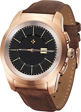 MyKronoz ZeTime Premium Hybrid Smartwatch, Regular, Brushed Pink Gold/Brown Vintage Leather, KRZT1RP-BPG-BRLEA