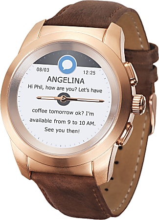 MyKronoz ZeTime Premium Hybrid Smartwatch Regular Brushed Pink Gold Brown Vintage Leather KRZT1RP BPG BRLEA