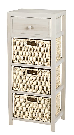 Reale Wood Wicker Storage Cabinet 4 Drawers Distressed Gray Office Depot