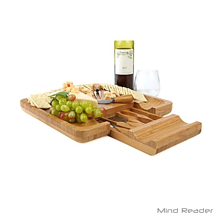 Mind Reader Bamboo Cheese And Snack Tray With Knife Set, 13 3/8" x 13 3/8", Brown