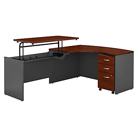 Bush Business Furniture Components 60"W Left Hand 3 Position Sit to Stand L Shaped Desk with Mobile File Cabinet, Hansen Cherry/Graphite Gray, Standard Delivery