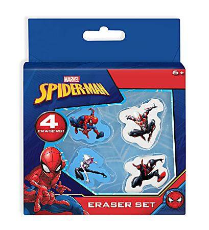 Innovative Designs Licensed Eraser Set, 1-1/4” x 1-1/4”, Spiderman, Set Of 4 Erasers