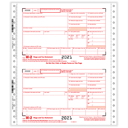 ComplyRight™ W-2 Tax Forms, 4-Part, Copies A, B, C, 1/D, 1-Wide, Continuous, 9" x 11", Pack Of 100 Forms