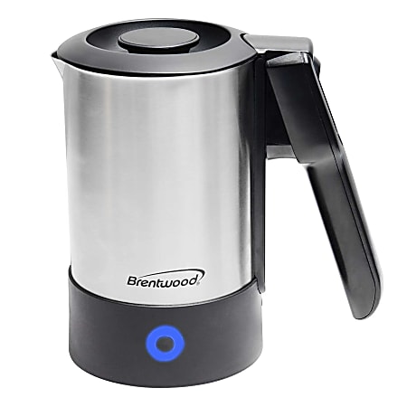 Brentwood 2.5-Cup Stainless Steel Electric Travel Kettle, 6-15/16”H x 4”W x 5-5/8”D, Silver/Black
