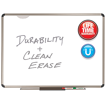 Quartet® Prestige Plus™ Premium Porcelain Magnetic Dry-Erase Whiteboard, 48" x 96", Metal Frame With Titanium Finish