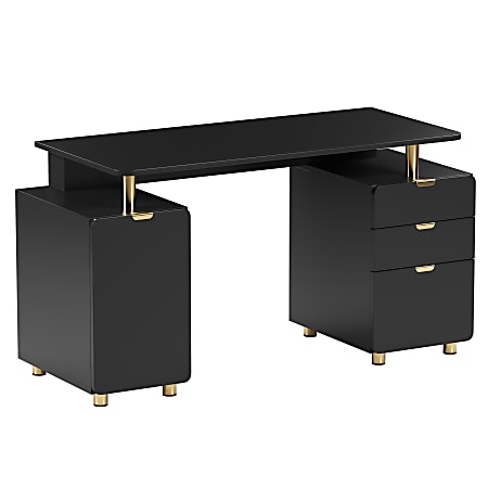 Techni Mobili Elegant 57"W Executive Computer Desk, Black/Gold, Total Qty 1