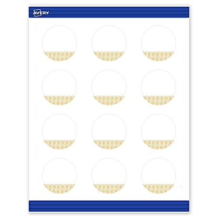 Avery® Printable Round Cards With Sure Feed® Technology, 2", Matte White With Preprinted Gold Lace Trim Pattern, Pack Of 120