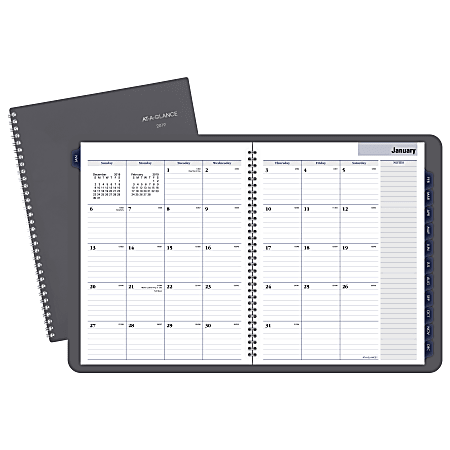 AT-A-GLANCE® DayMinder® Monthly Planner, 8-1/2" x 11", Gray, January to December 2019