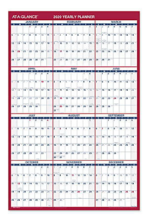 AT-A-GLANCE® 2-Sided Yearly Erasable Wall Calendar, 24" x 36", Blue/Gray, January To December 2020, PM26B28
