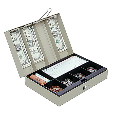 Office Depot® Brand Cash Box, 3 1/8"H x 11 3/8"W x 7 5/8"D, Sand