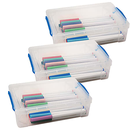 Super Stacker Large Pencil Boxes, 2-11/16”H x 5-1/2”W x 10”D, Clear, Pack Of 3 Pencil Boxes