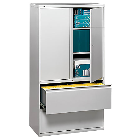 HON® 800 Series Storage Cabinet With Lateral File, 36" Wide, Light Gray