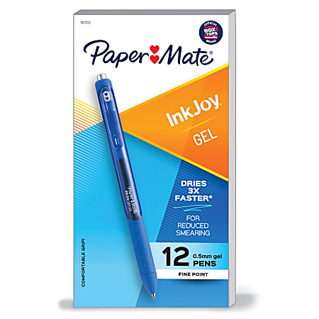 Paper Mate® InkJoy® Retractable Gel Pens, Fine Point, 0.5mm, Blue Barrel, Blue Ink, Pack Of 12