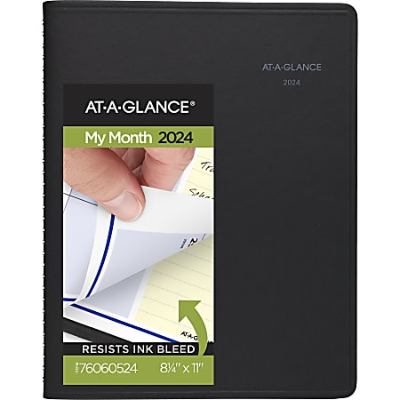 2024 AT-A-GLANCE® QuickNotes Monthly Planner, 8-1/4" x 11", Black, January To December 2024, 760605