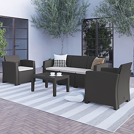 Flash Furniture Seneca 4-Piece Outdoor Faux Rattan Sofa Set, Dark Gray