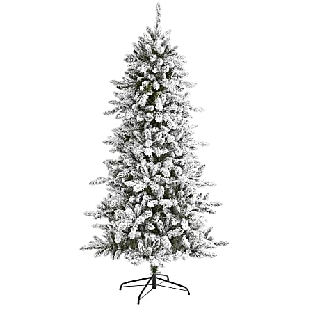 Nearly Natural Flocked Livingston Fir 72”H Artificial Christmas Tree With Pine Cones And Bendable Branches, 72”H x 38”W x 38”D, Green