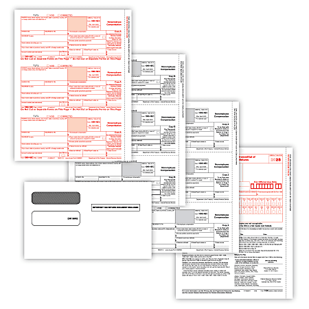 ComplyRight® 1099-NEC Tax Forms Set, 4-Part, 3-Up, Copies A/B/C, 8-1/2" x 11", with Envelopes, Pack Of 25
