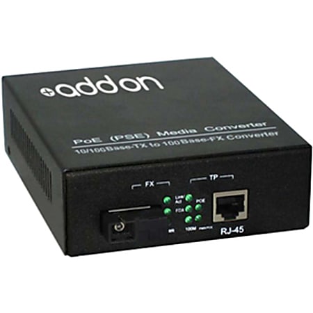 AddOn 10/100Base-TX(RJ-45) to 100Base-BXU(SC) BiDi SMF 1310nm/1550nm 20km POE Media Converter - 100% compatible and guaranteed to work