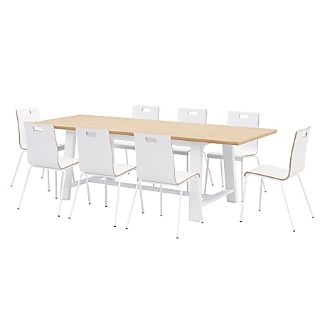 KFI Studios Midtown Dining Table With 8 Chairs, Natural/White Table, White Chairs