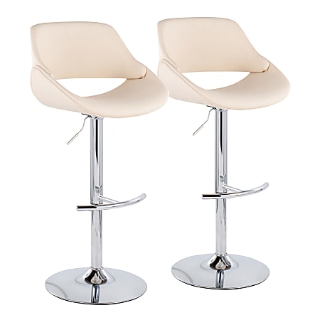 LumiSource Fabrico Adjustable Bar Stools, Cream/Chrome, Set Of 2 Stools