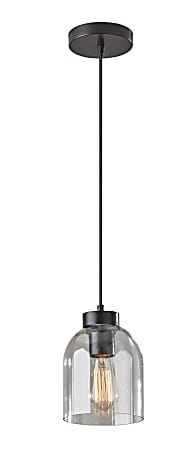 Adesso® Bristol Pendant Lamp, 8”H x 6”W, Clear Shade/Black Base