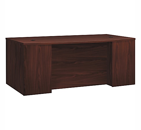 HON® Foundation Laminate Breakfront Desk Shell With Bowfront, Mahogany