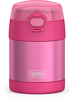 Thermos™ FUNtainer 10 Oz Stainless Steel Food Jar With Snack Top And Spoon, 5-9/16”H x 3-1/2”W x 3-3/4”D, Pink