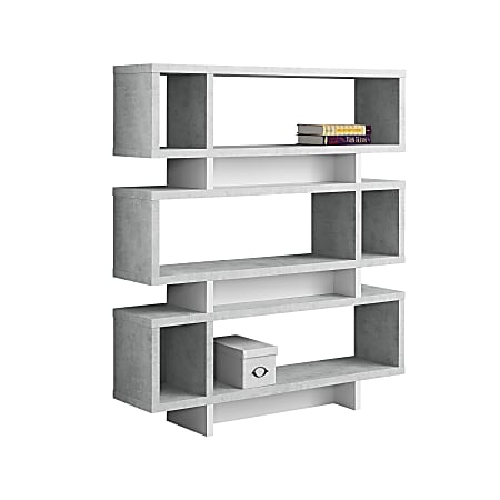 Monarch Specialties 55"H 3-Shelf Modern Bookcase, Gray Cement/White