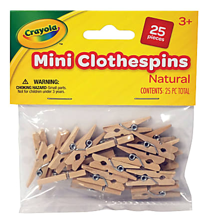 Crayola® Mini Clothespins, 1"H x 1/4"W x 1/8"D, Natural, Pack Of 25 Clothespins